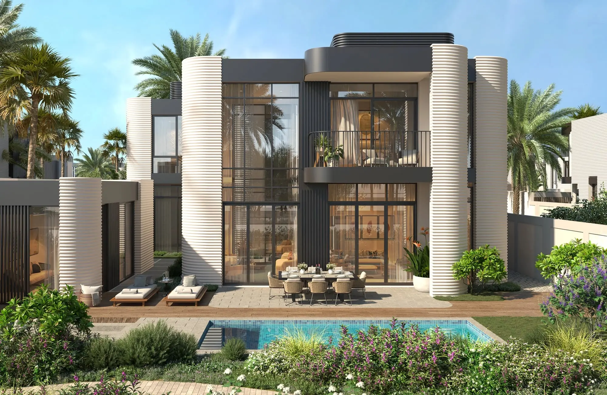 Villa exterior and private pool at Yas Riva Reserve, Yas Island